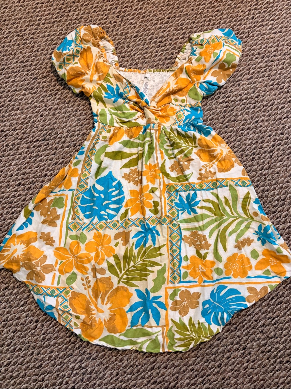 Women’s Tropical Flutter-Sleeve Dress in Yellow, Blue & Green
